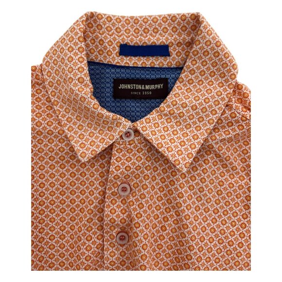 Johnston & Murphy Mens Orange Print Short Sleeve Polo Shirt Size XL Pima Cotton - Picture 7 of 11